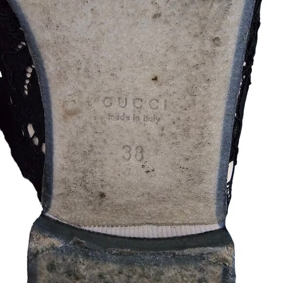 Gucci Princetown Horsebit Mule Flat Size 38 US 8 Black Lace Beige Gold Slip On - Picture 7 of 9